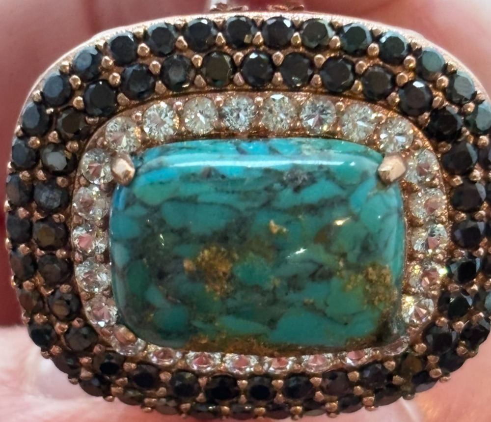 JZ Signed Turquoise Statement Ring Size 7.5 Black Clear Stones JTV NIB